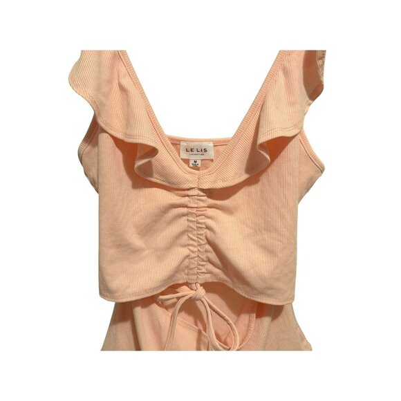 Le Lis Ruffled Ribbed Thong Apricot Bodysuit Ruched Tie Key Hole Front Sz M - Picture 5 of 7
